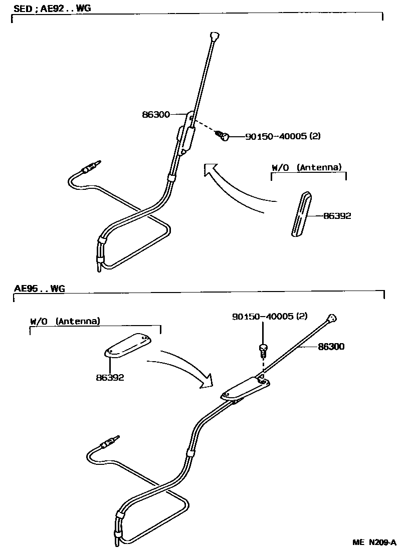 Toyota COROLLA antenna EPC diagram — MEN209A