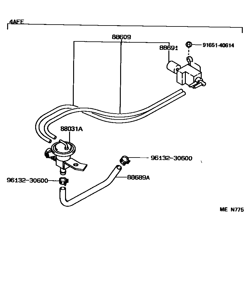 Toyota COROLLA 暖风和空调系统 - 真空管 EPC diagram — MEN775
