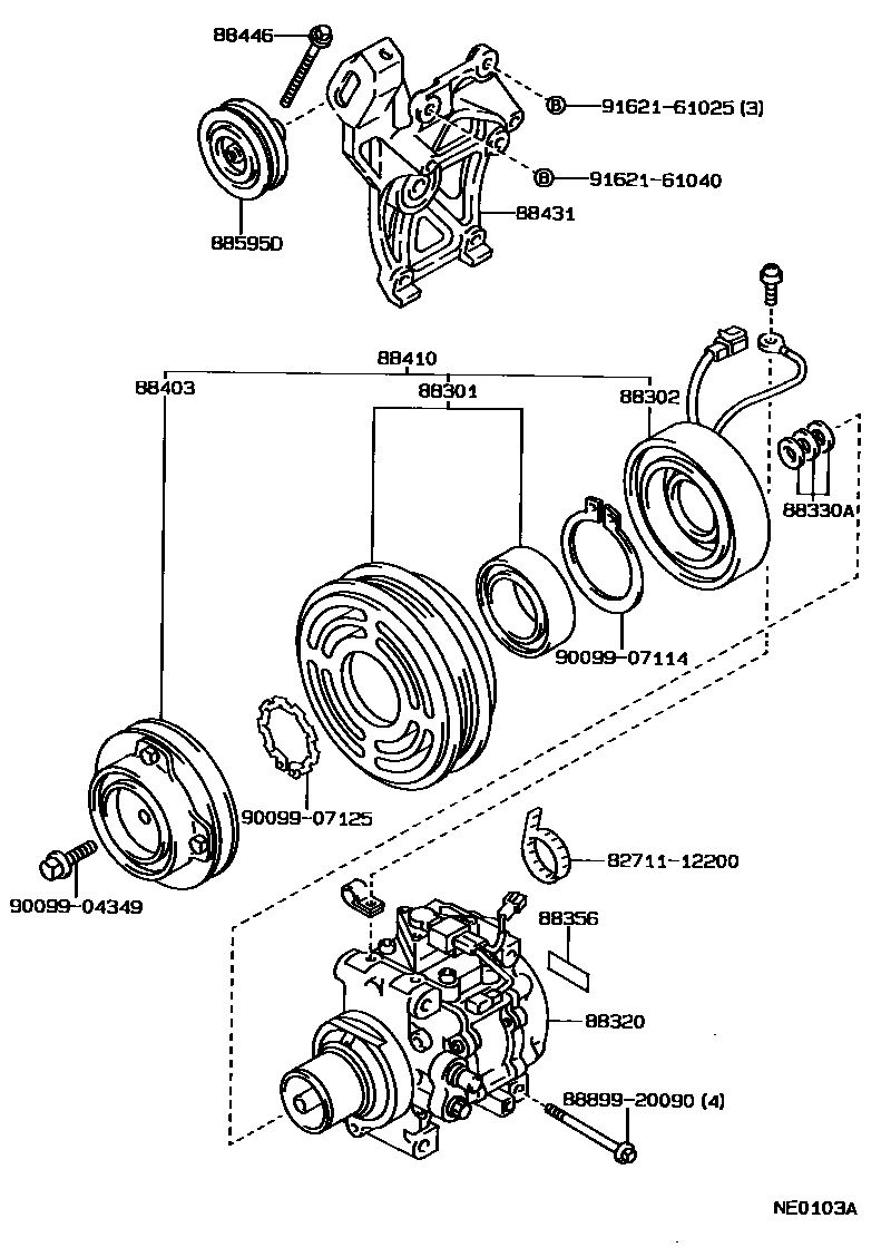 Toyota COROLLA Heating & Air Conditioning - Compressor EPC diagram — NE0103A