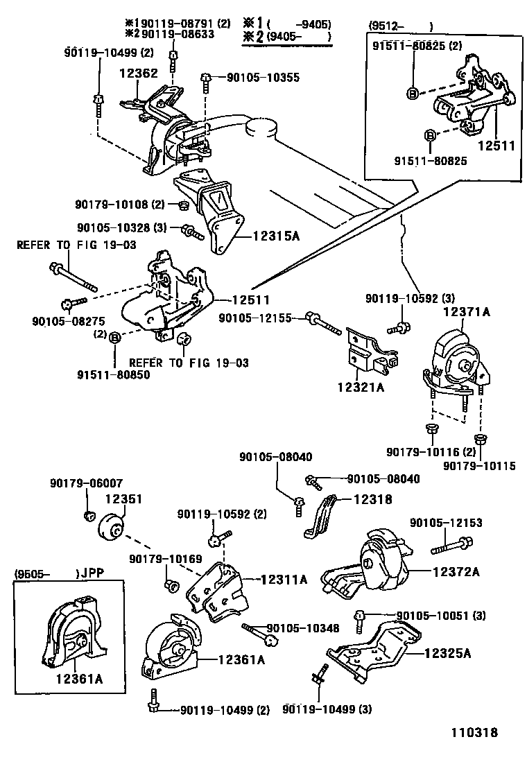 Toyota COROLLA Engine Mounting EPC diagram — 110318