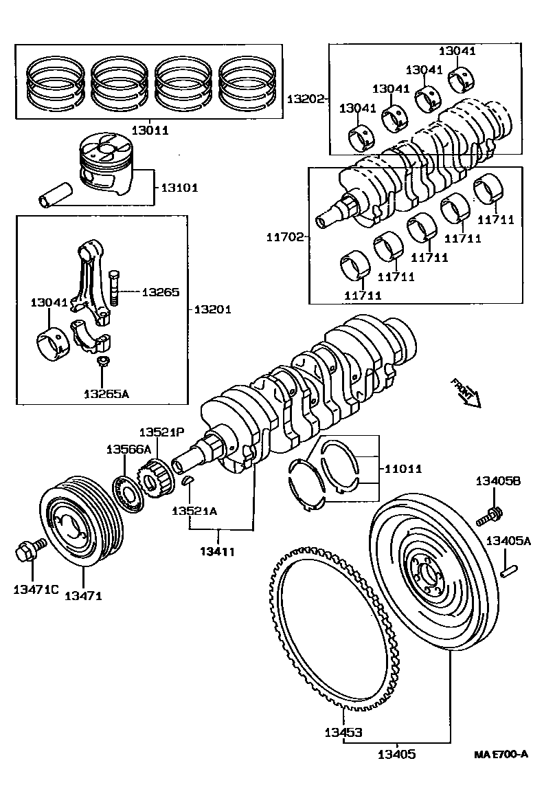 Toyota COROLLA Crankshaft & Piston EPC diagram — MAE700A