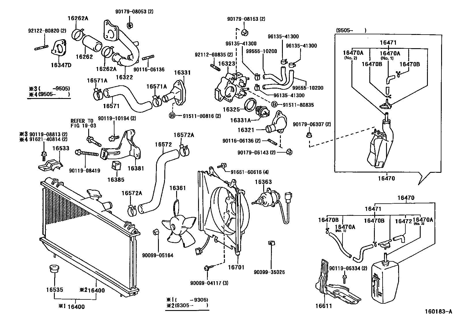 Toyota COROLLA RADIATOR & WATER OUTLET EPC diagram — 160183A