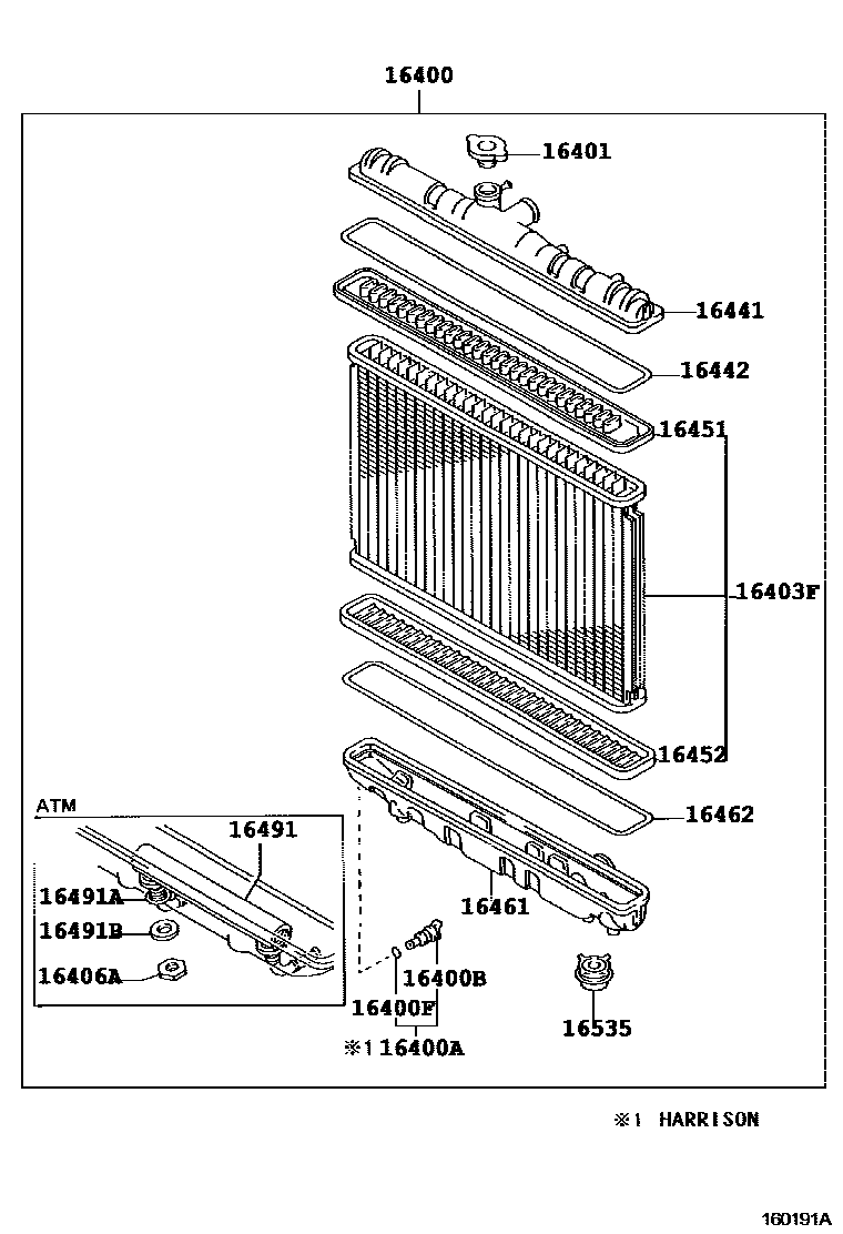 Toyota COROLLA RADIATOR & WATER OUTLET EPC diagram — 160191A