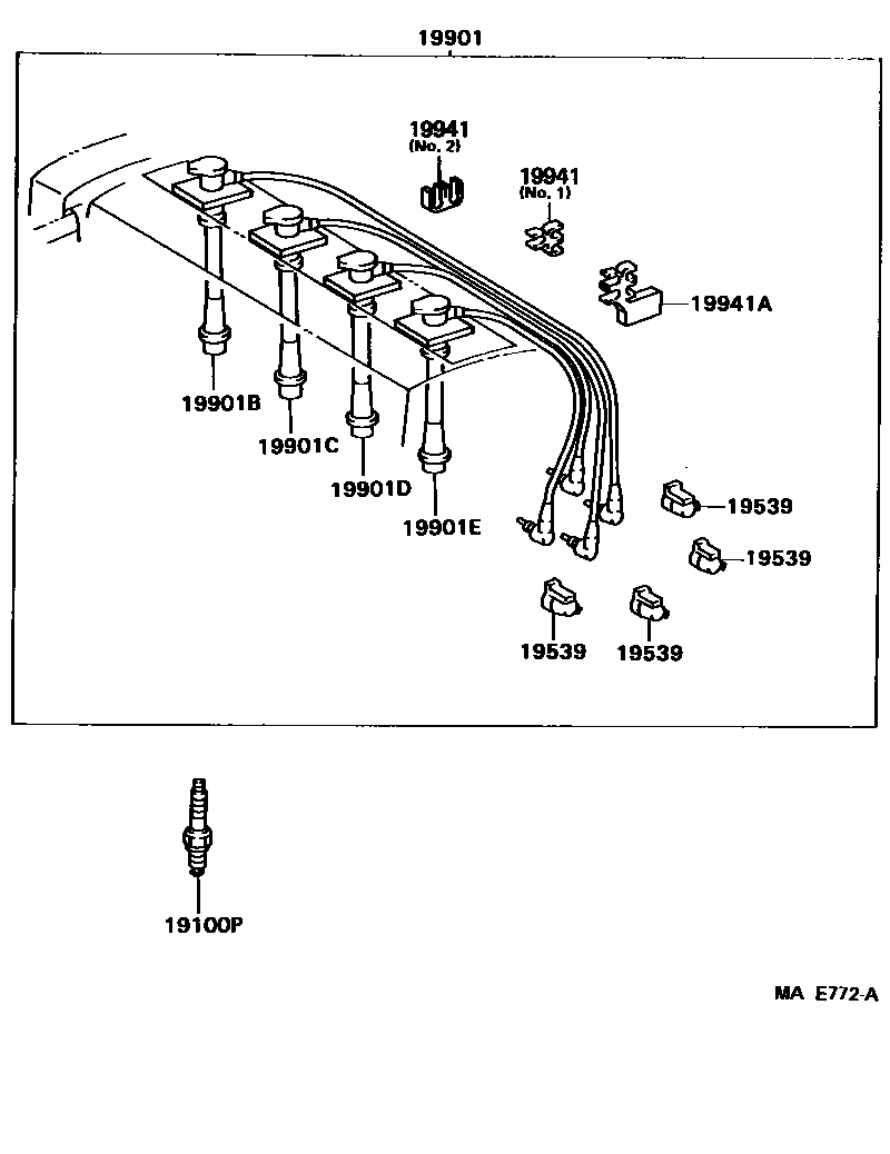 Toyota COROLLA 点火线圈和火花塞 EPC diagram — MAE772A