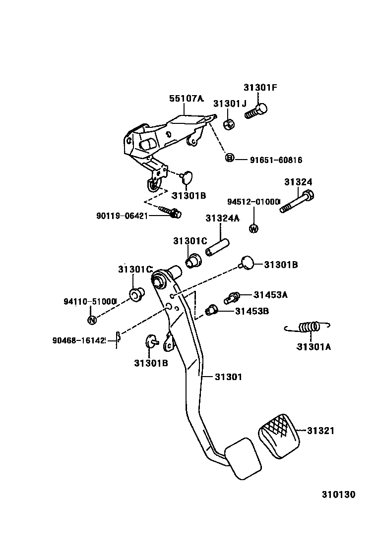 Toyota COROLLA 离合器踏板和挠性软管 EPC diagram — 310130