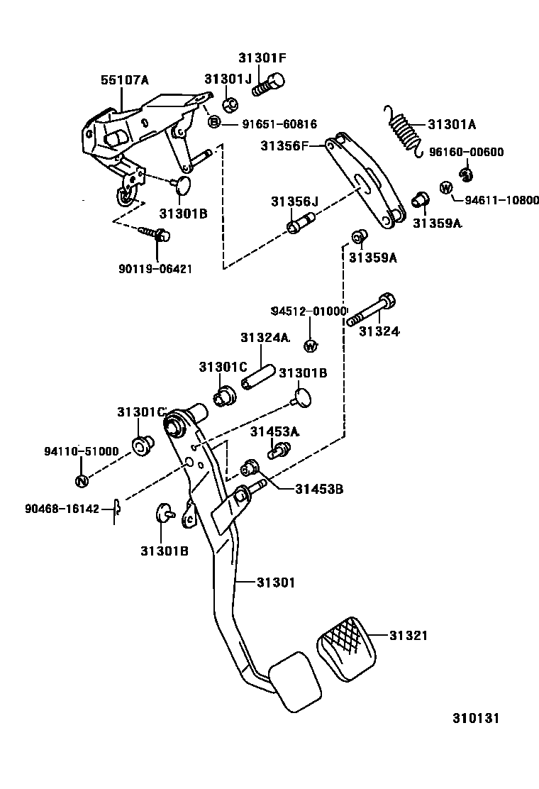 Toyota COROLLA 离合器踏板和挠性软管 EPC diagram — 310131