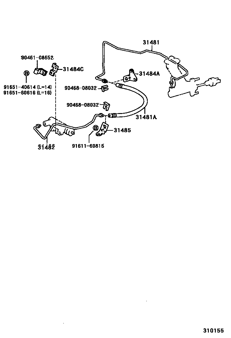 Toyota COROLLA 离合器踏板和挠性软管 EPC diagram — 310155