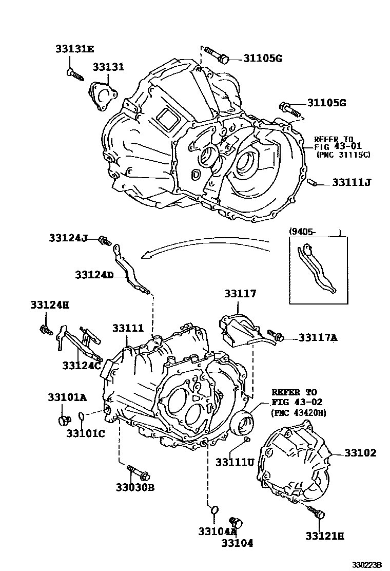 Toyota COROLLA 离合器壳和变速器壳(MTM) EPC diagram — 330223B