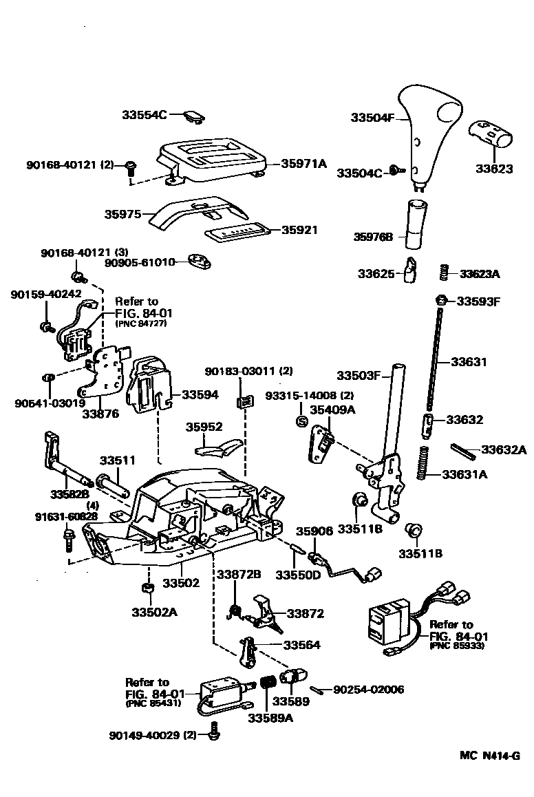 Toyota COROLLA Shift Lever & Retainer EPC diagram — MCN414G