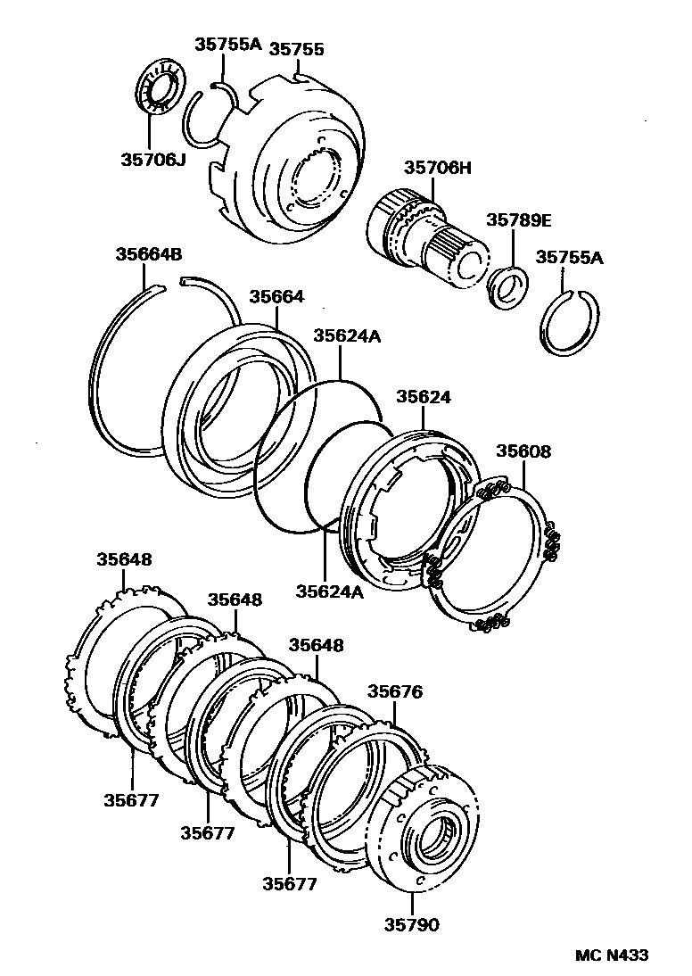 Toyota COROLLA 中央支架和行星太阳齿轮(ATM) EPC diagram — MCN433