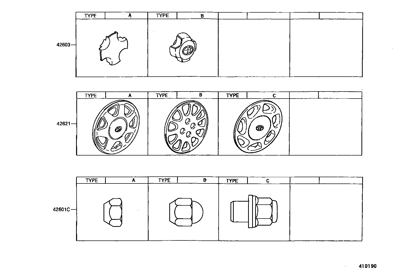 Toyota COROLLA 车轮和车轮盖 EPC diagram — 410190