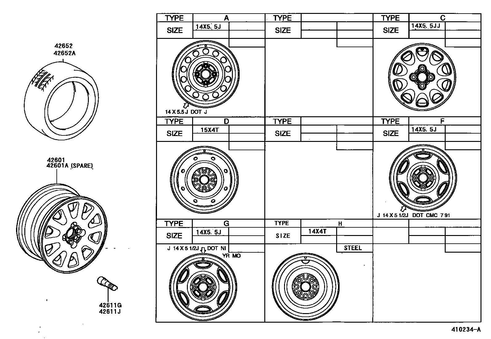 Toyota COROLLA 车轮和车轮盖 EPC diagram — 410234A