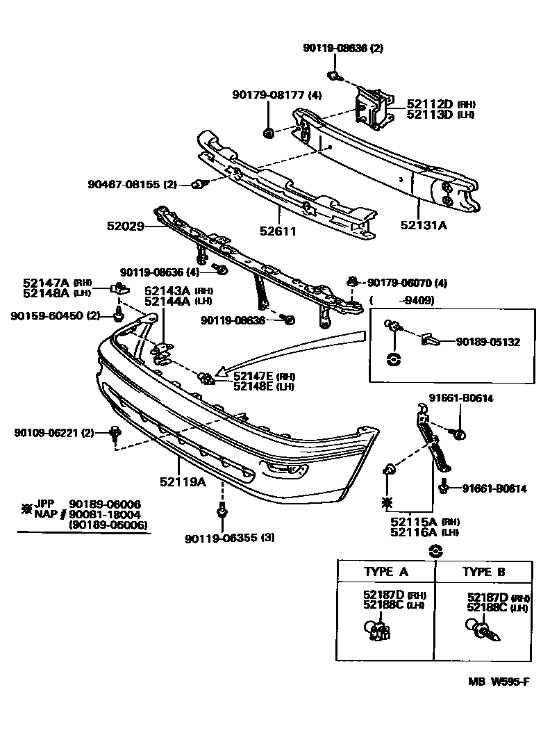 Toyota COROLLA 前保险杠及附件 EPC diagram — MBW595F