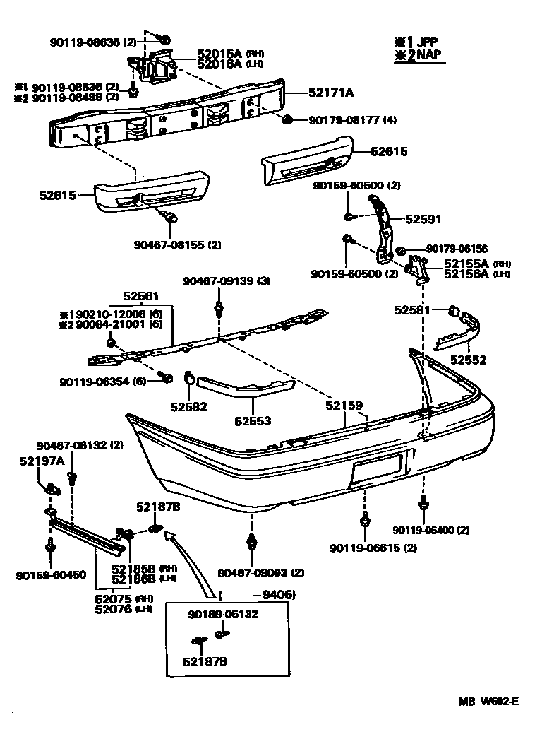 Toyota COROLLA 后保险杠及附件 EPC diagram — MBW602E