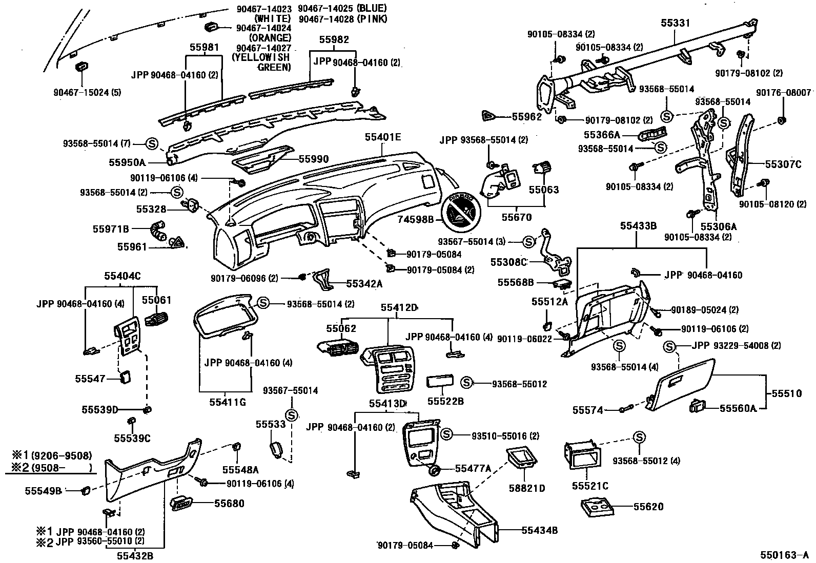 Toyota COROLLA 仪表板和手套箱 EPC diagram — 550163A
