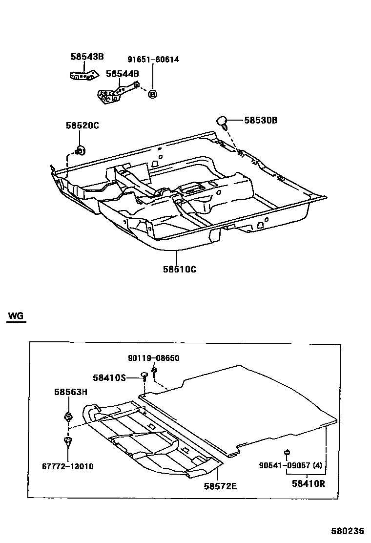 Toyota COROLLA 地板垫和地毯 EPC diagram — 580235