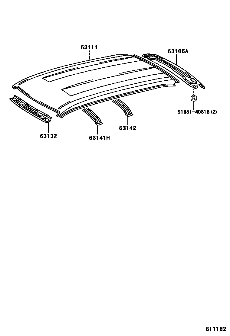 Toyota COROLLA 天窗板和背窗玻璃 EPC diagram — 611182