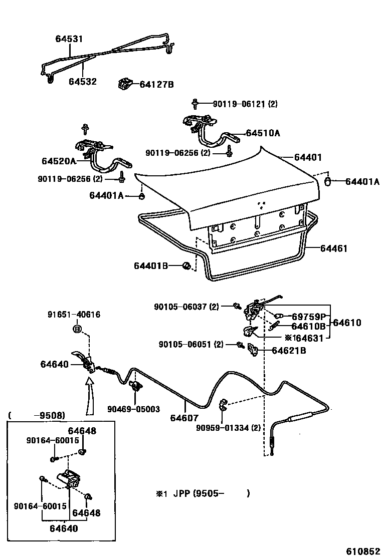 Toyota COROLLA 行李箱门和行李箱锁 EPC diagram — 610852