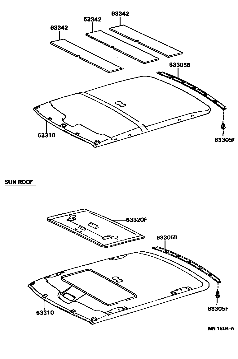 Toyota COROLLA 车顶内衬和消声垫 EPC diagram — MN1804A