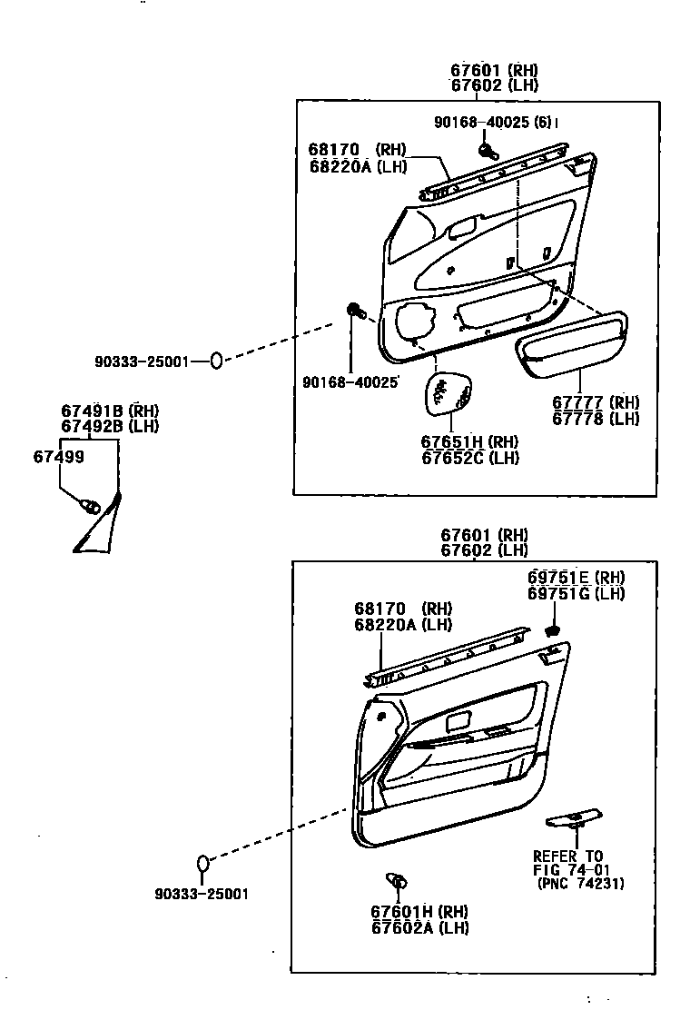 Toyota COROLLA 前门板和前门玻璃 EPC diagram — 670387