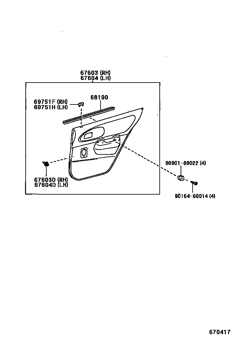 Toyota COROLLA 后门板和后门玻璃 EPC diagram — 670417