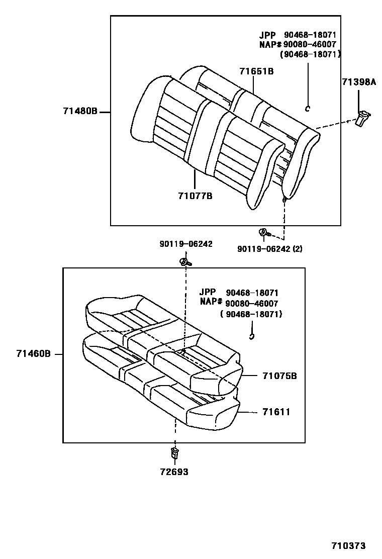 Toyota COROLLA 后排座椅和座椅滑轨 EPC diagram — 710373