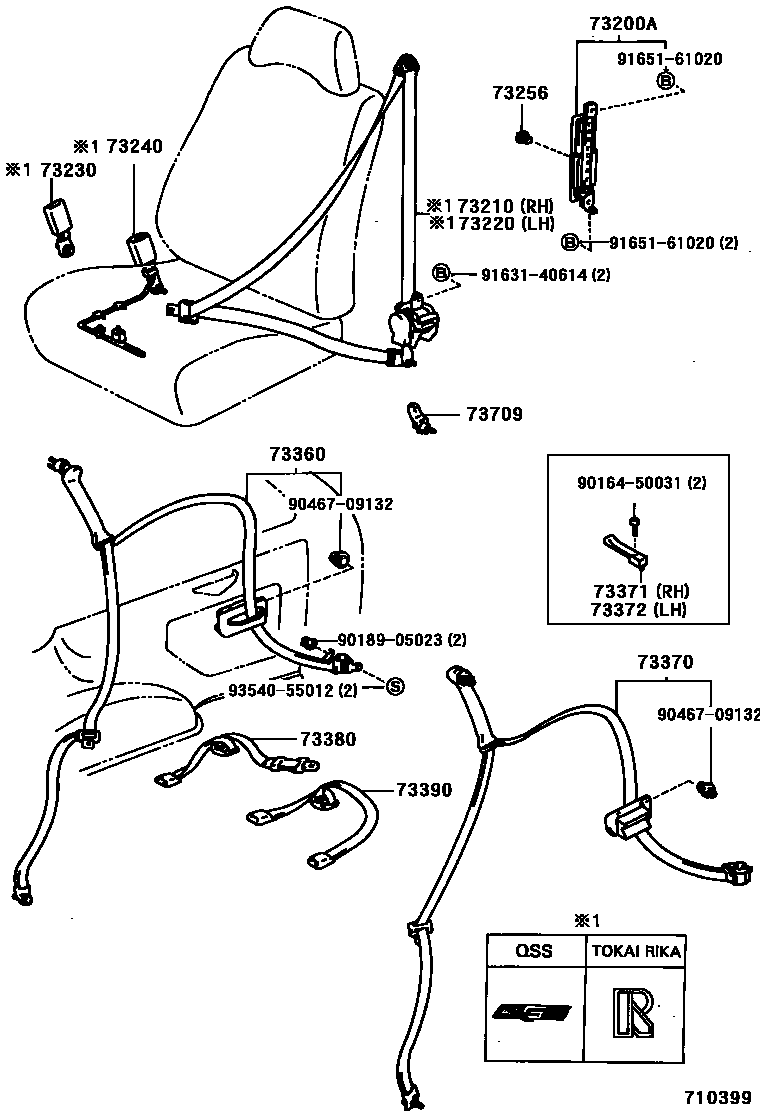 Toyota COROLLA 安全带和儿童保护座椅 EPC diagram — 710399