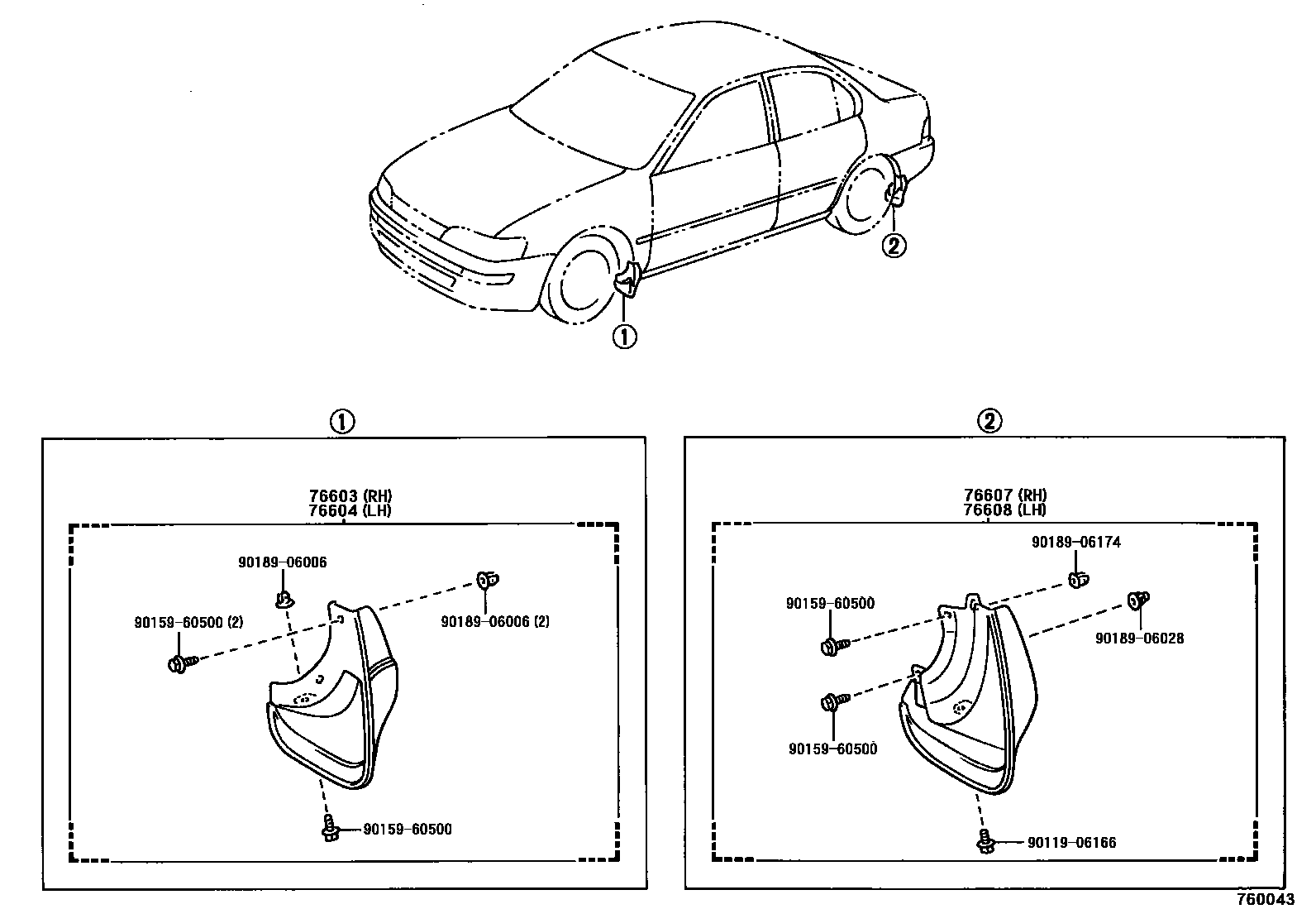 Toyota COROLLA 挡泥板和扰流板 EPC diagram — 760043