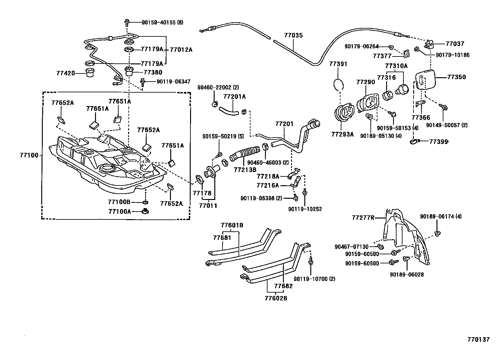Toyota COROLLA 燃油箱和燃油管 EPC diagram — 770137