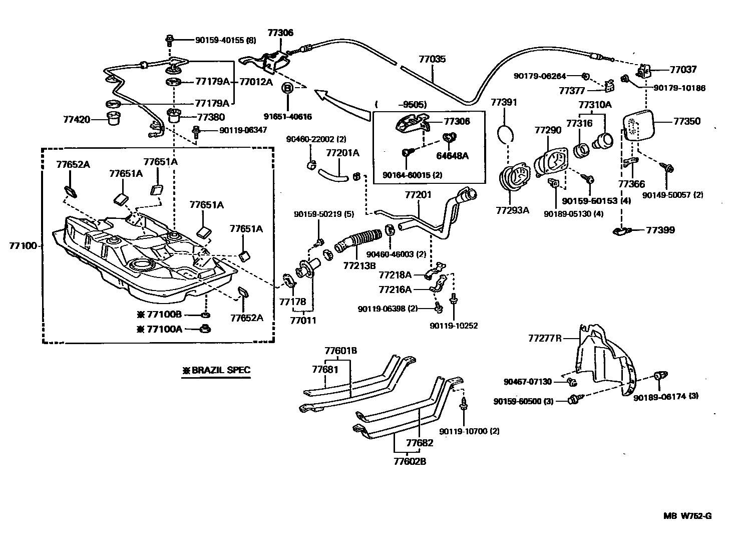 Toyota COROLLA 燃油箱和燃油管 EPC diagram — MBW752G