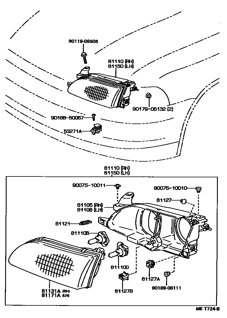 Toyota COROLLA Headlamp EPC diagram — MET724B
