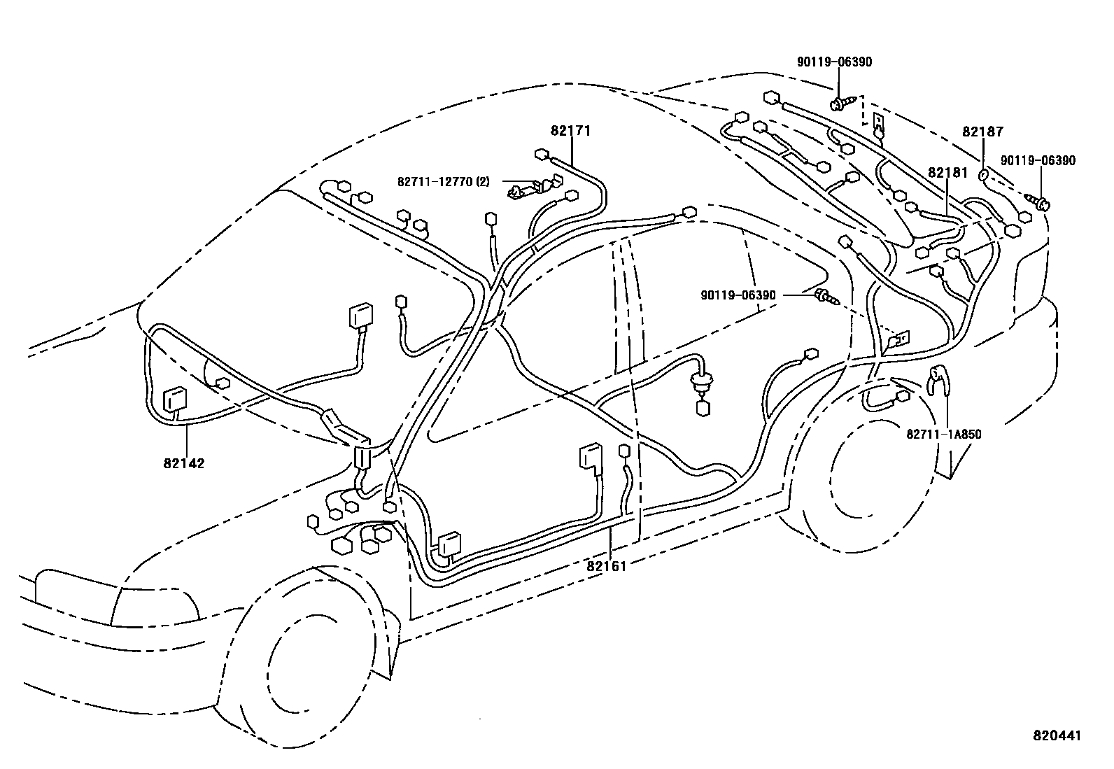 Toyota COROLLA 线束和卡夹 EPC diagram — 820441
