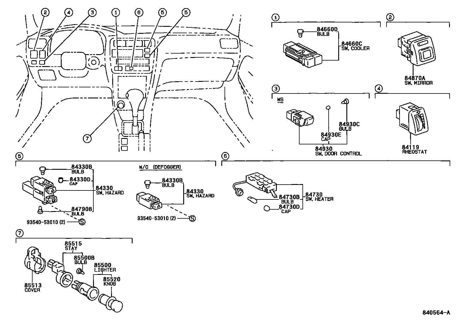 Toyota COROLLA 开关和继电器和ECU EPC diagram — 840564A