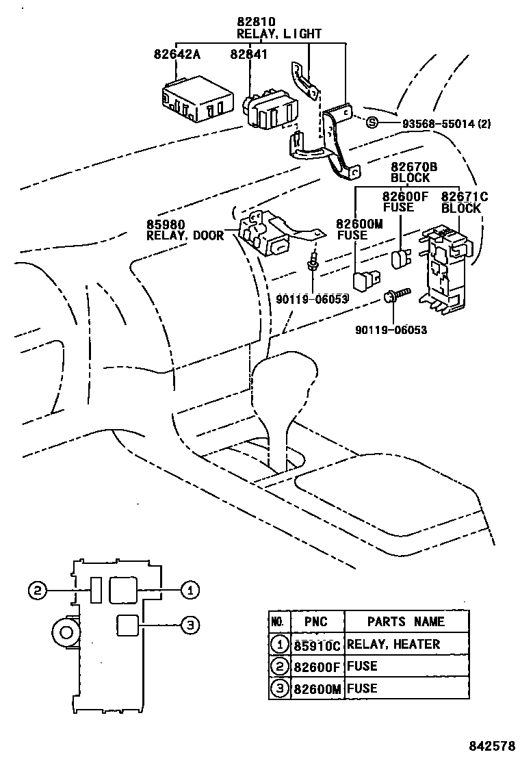 Toyota COROLLA 开关和继电器和ECU EPC diagram — 842578