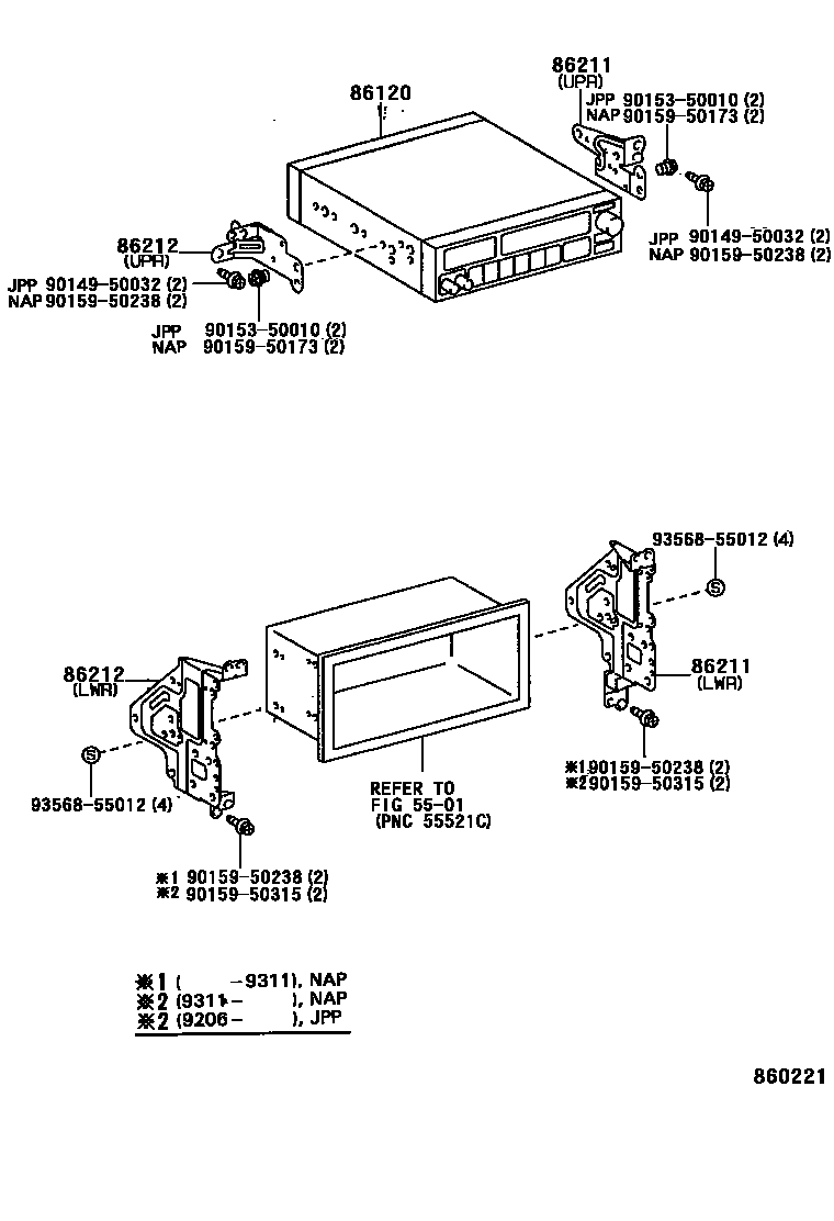 Toyota COROLLA 收音机、放大器和冷凝器 EPC diagram — 860221