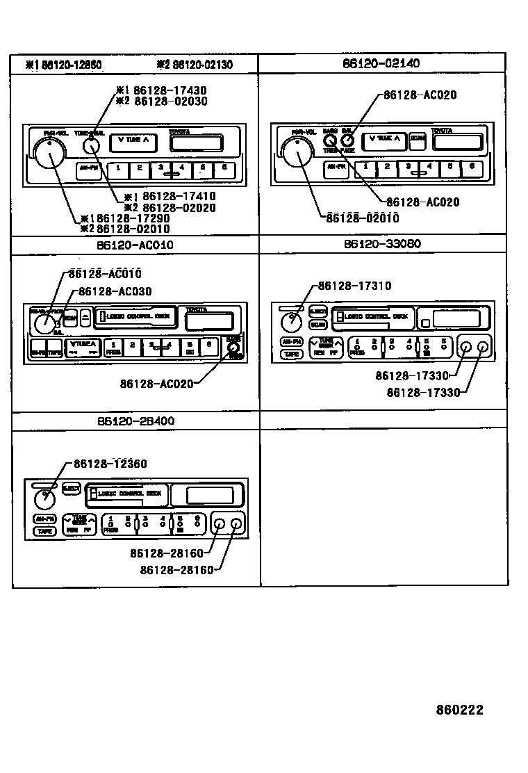 Toyota COROLLA 收音机、放大器和冷凝器 EPC diagram — 860222