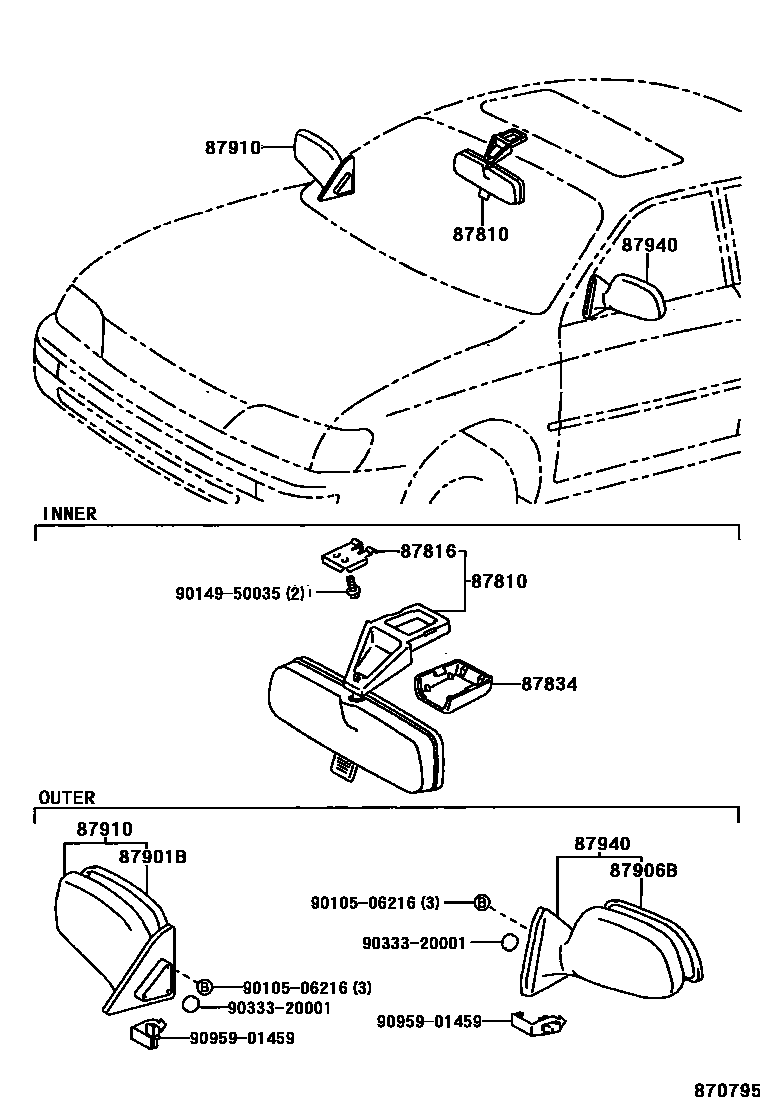 Toyota COROLLA 后视镜 EPC diagram — 870795