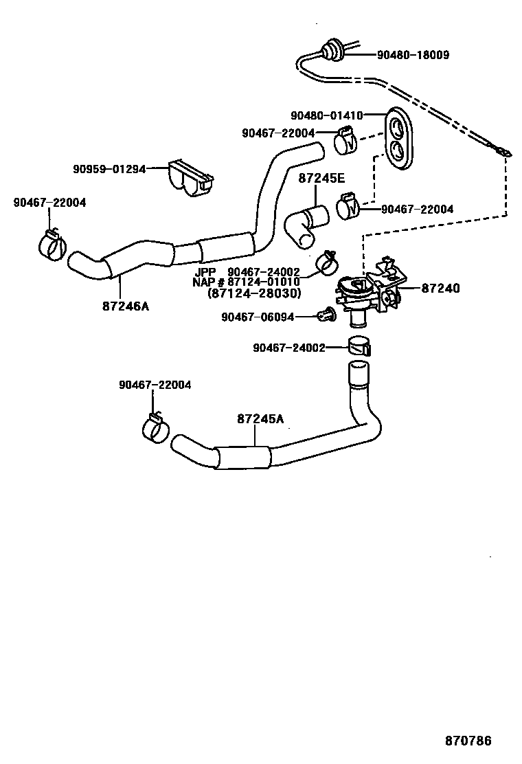 Toyota COROLLA 暖风和空调系统 - 水管 EPC diagram — 870786