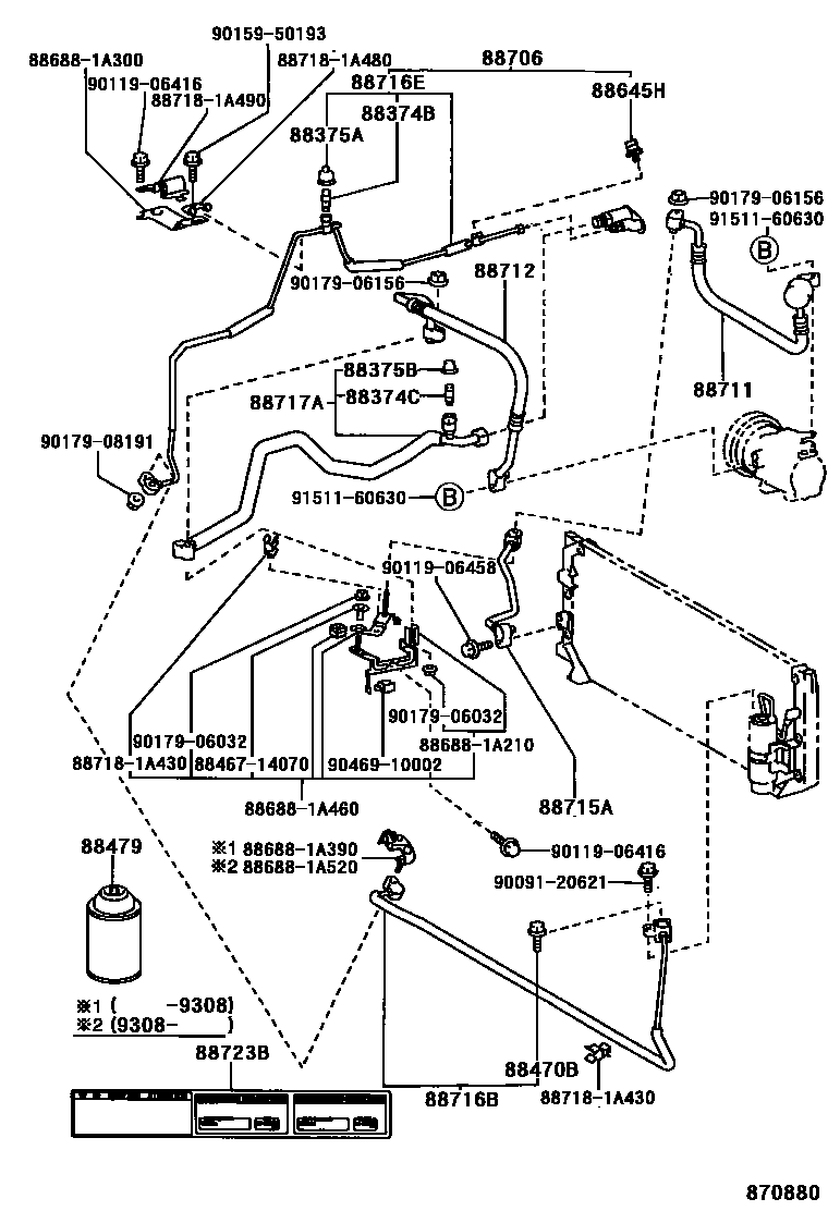 Toyota COROLLA Heating & Air Conditioning - Cooler Piping EPC diagram — 870880