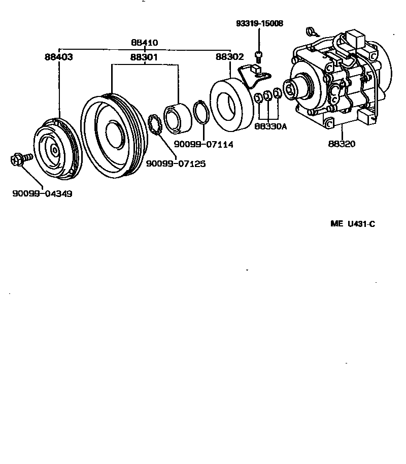 Toyota COROLLA Heating & Air Conditioning - Compressor EPC diagram — MEU431C