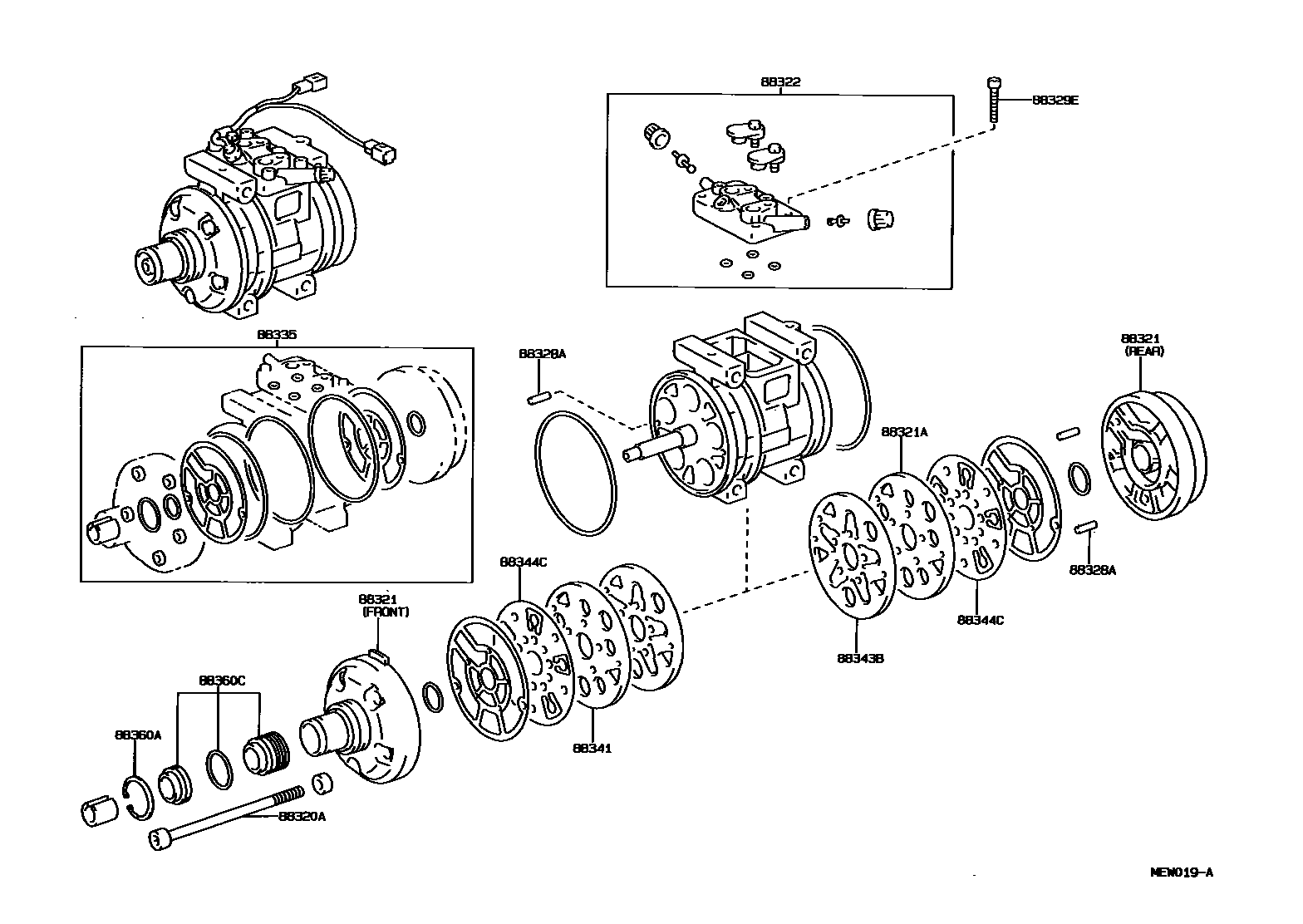 Toyota COROLLA Heating & Air Conditioning - Compressor EPC diagram — MEW019A
