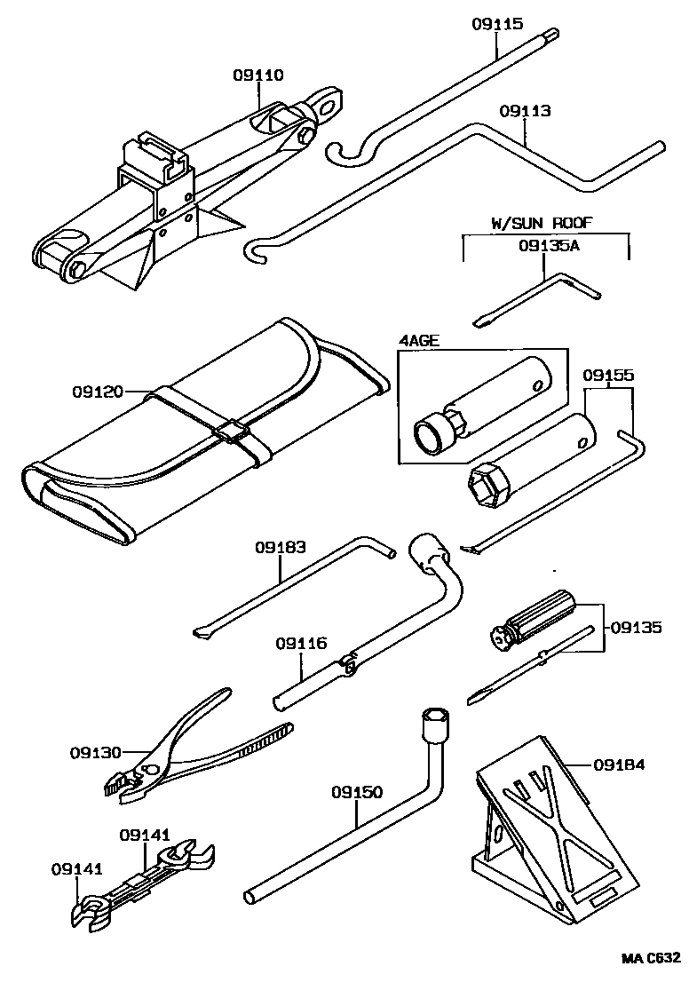 Toyota COROLLA Standard Tools EPC diagram — MAC632