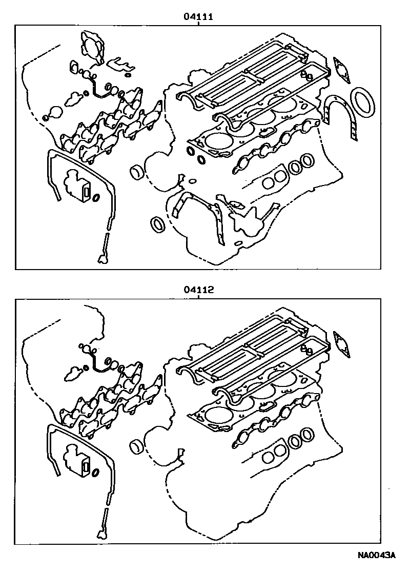 Toyota COROLLA Engine Overhaul Gasket Kit EPC diagram — NA0043A