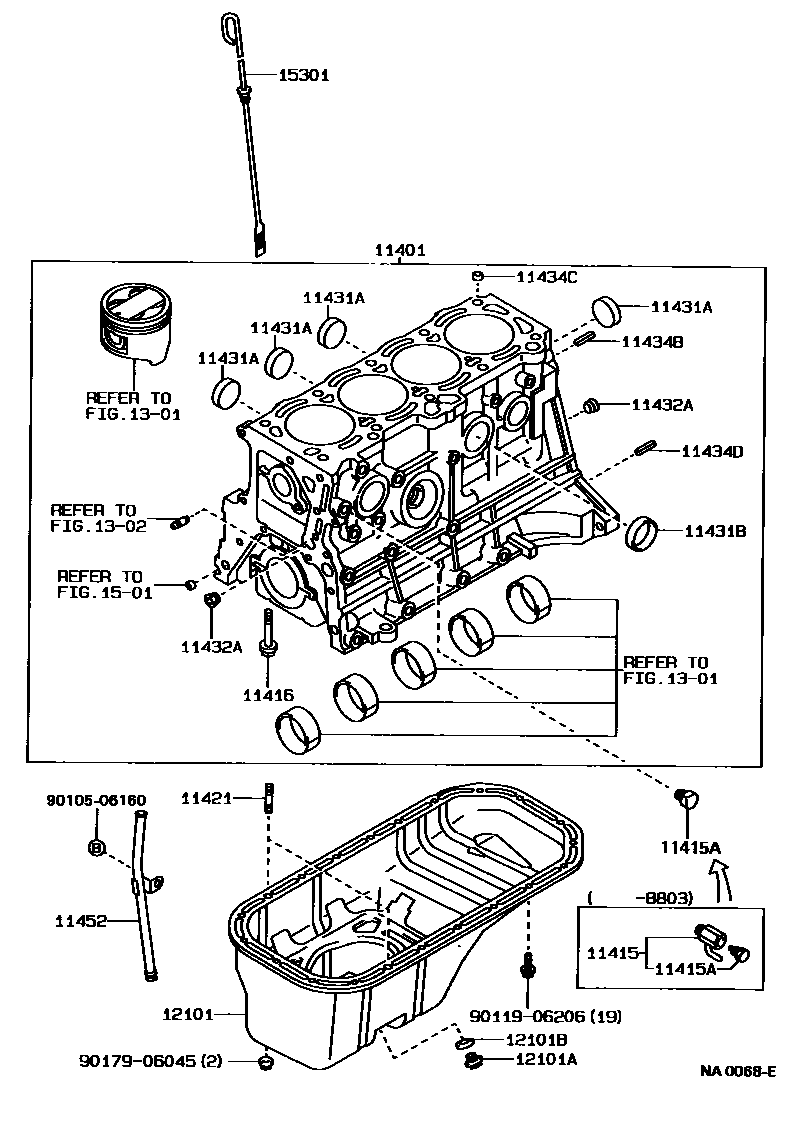 Toyota COROLLA Cylinder Block EPC diagram — NA0068E