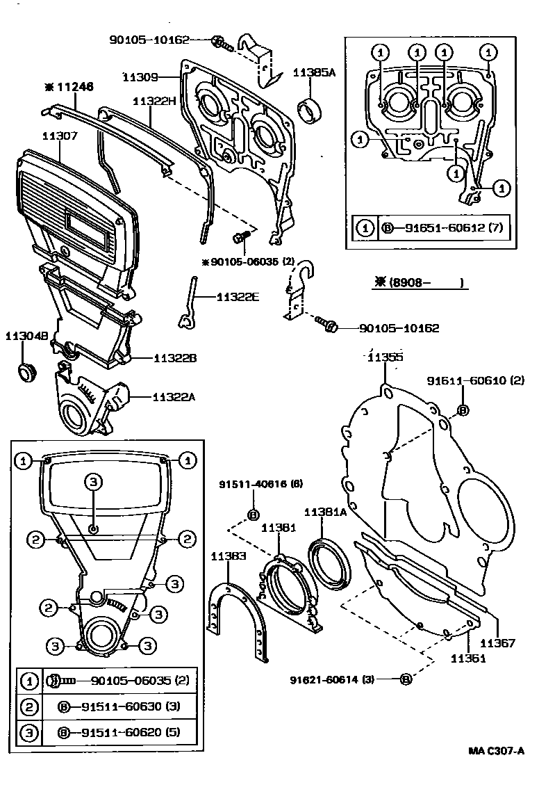 Toyota COROLLA Timing Gear Cover & Rear End Plate EPC diagram — MAC307A