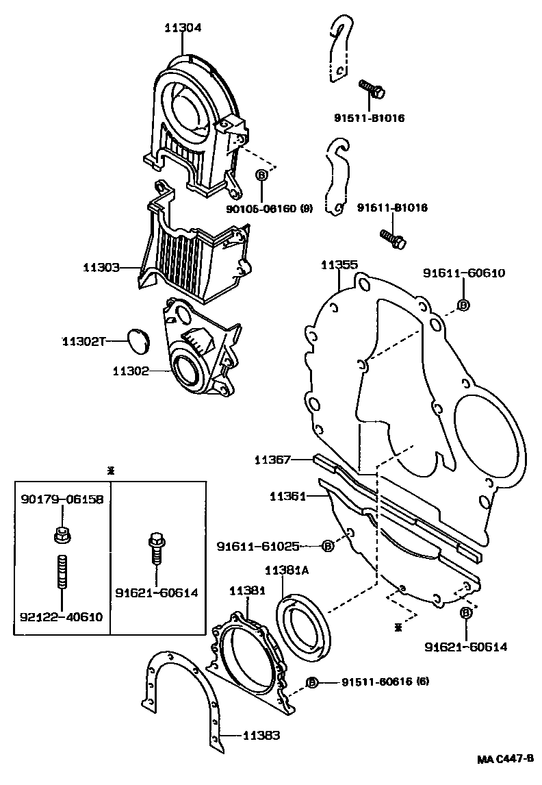 Toyota COROLLA Timing Gear Cover & Rear End Plate EPC diagram — MAC447B