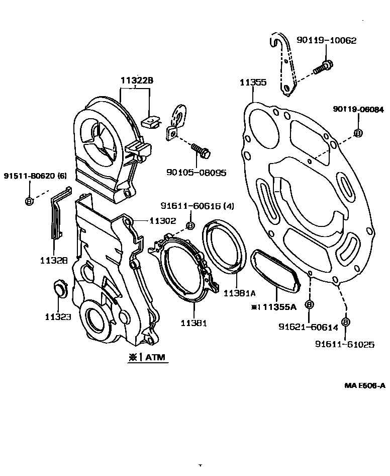 Toyota COROLLA Timing Gear Cover & Rear End Plate EPC diagram — MAE506A