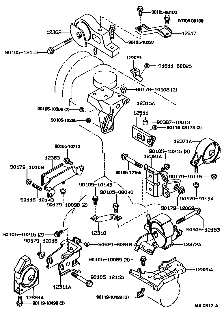 Toyota COROLLA Engine Mounting EPC diagram — MAC512A