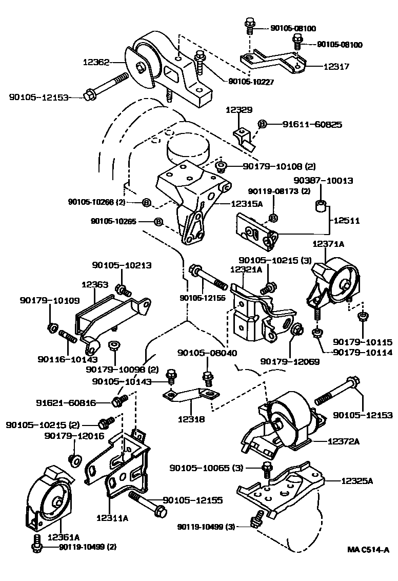 Toyota COROLLA Engine Mounting EPC diagram — MAC514A