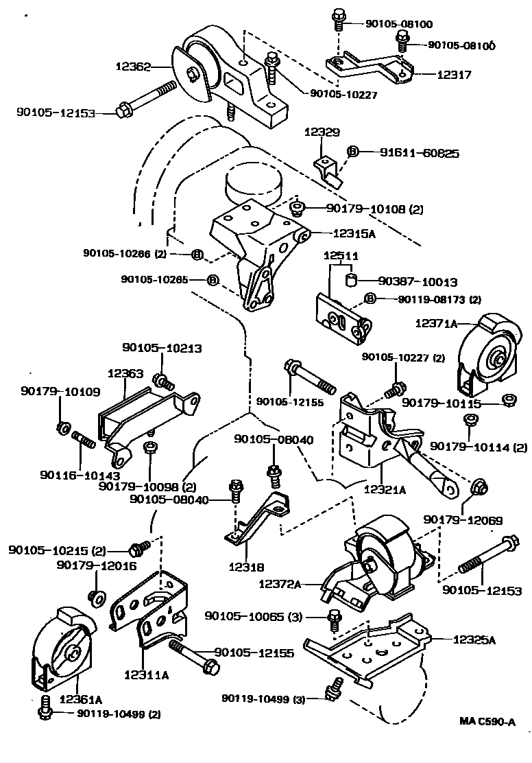 Toyota COROLLA Engine Mounting EPC diagram — MAC590A